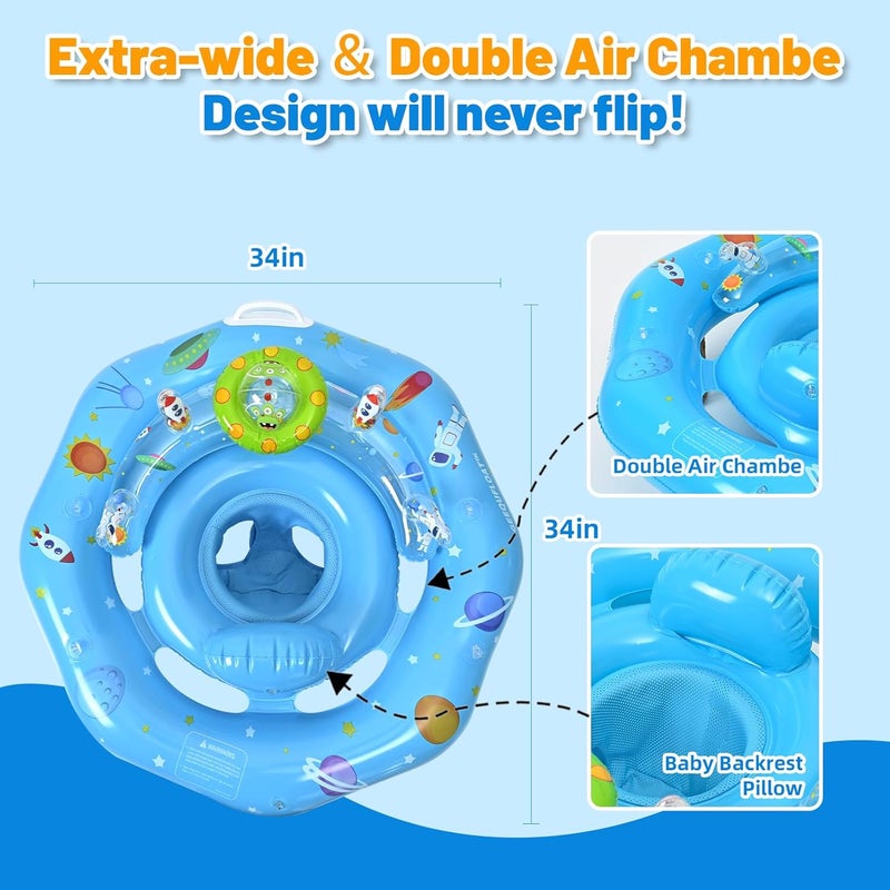 GEEQUFLOAT Baby Pool Float with Canopy, Inflatable Baby Swim Float with UPF50+ Sun Protection, Infant Pool Float with Toy Play Console,Safety Handles & Leashes,Adjustable Safety Seat For Toddler Aged 6-36 Months - Image 4